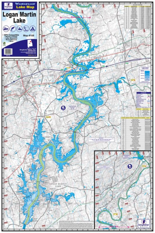 Logan Martin Lake Waterproof Map 108 Kingfisher Maps, Inc.