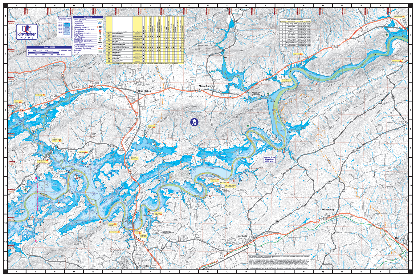 Lake Cherokee TN Waterproof Lake Map 1702 Back