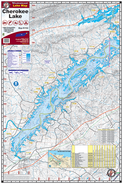 Lake Cherokee TN Waterproof Lake Map 1702 Front