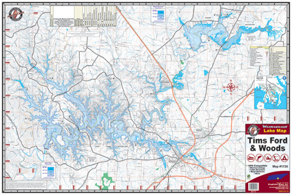 Tims Ford Woods 1720 Waterproof Lake Map