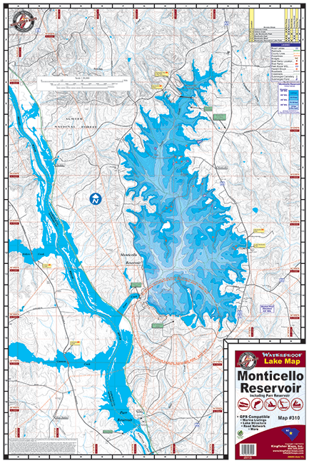 Monticello Reservoir Waterproof Lake Map 310