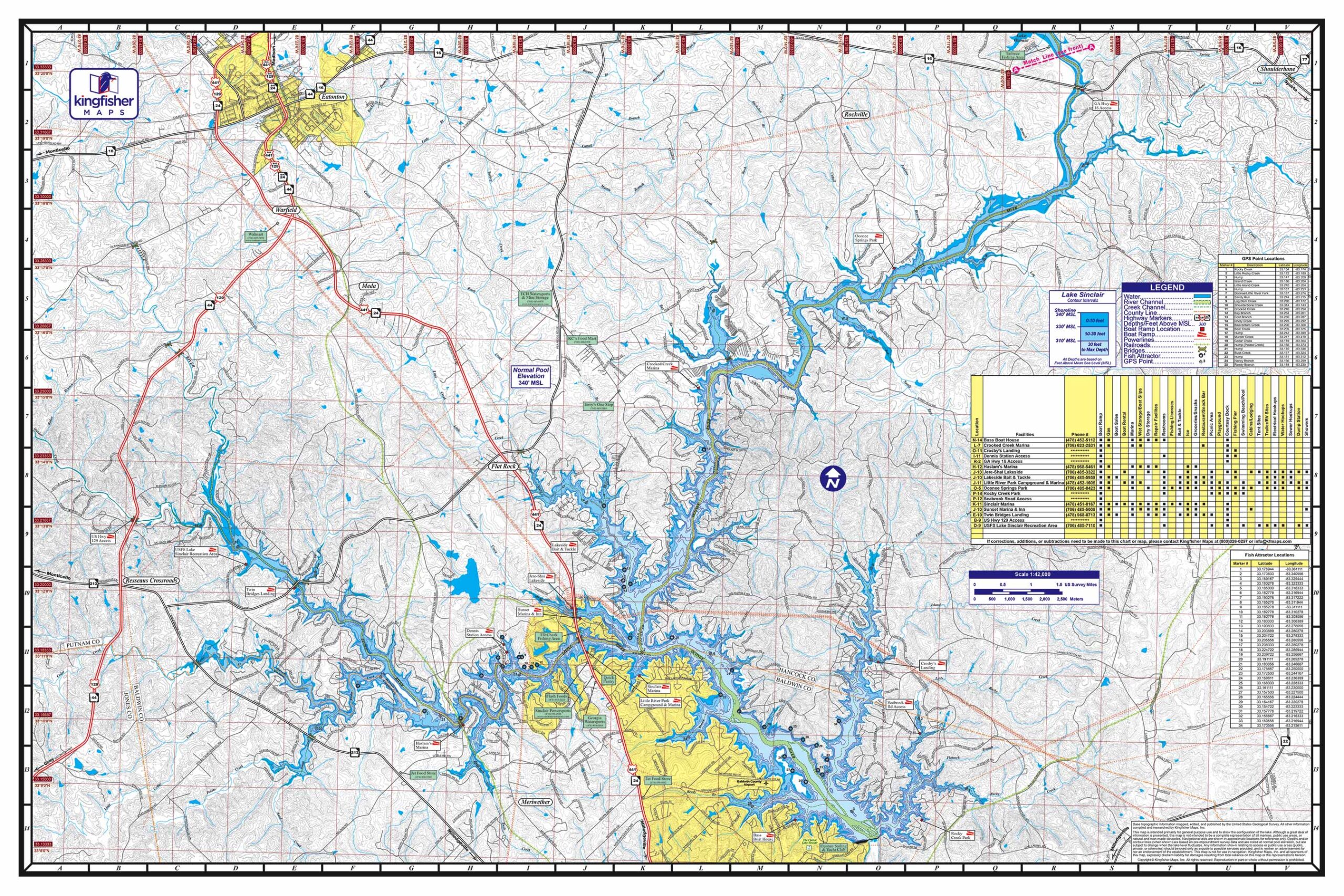Map Of Lake Sinclair Georgia Lake Oconee & Lake Sinclair #317 – Kingfisher Maps, Inc.