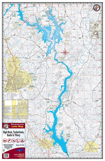 Badin Tillery High Rock Tuckertown Waterproof Lake Map Front 1200