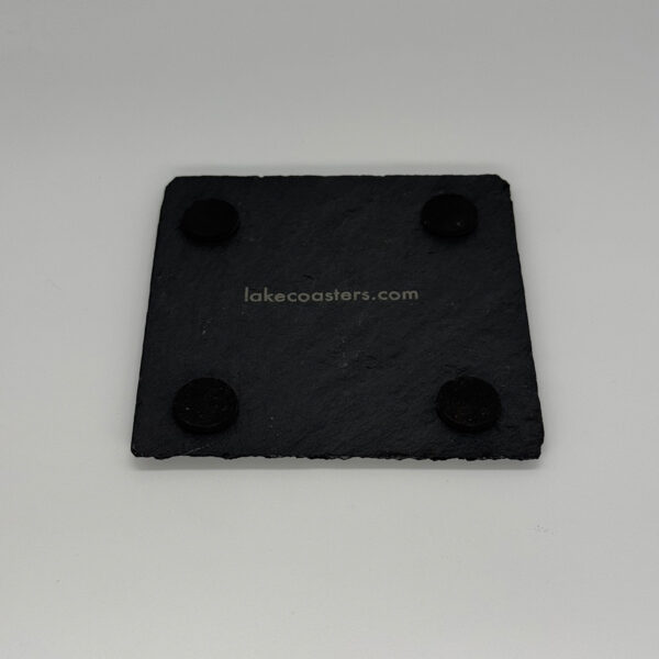 Bottom of Slate Coaster Engraved with lakecoasters.com