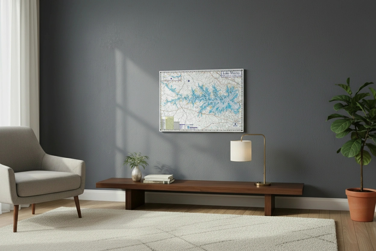 Lake Murray Map Canvas Print on a wall in a room